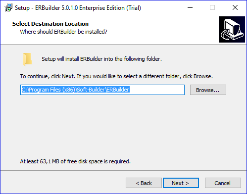 image-installation ERBuilder choose location